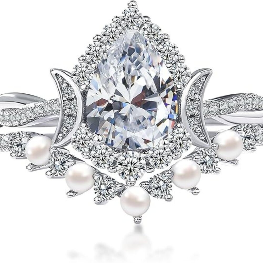 1.2ct Pear 925 Silver Hypoallergenic D Color VVS1 Moissanite Wedding Ring